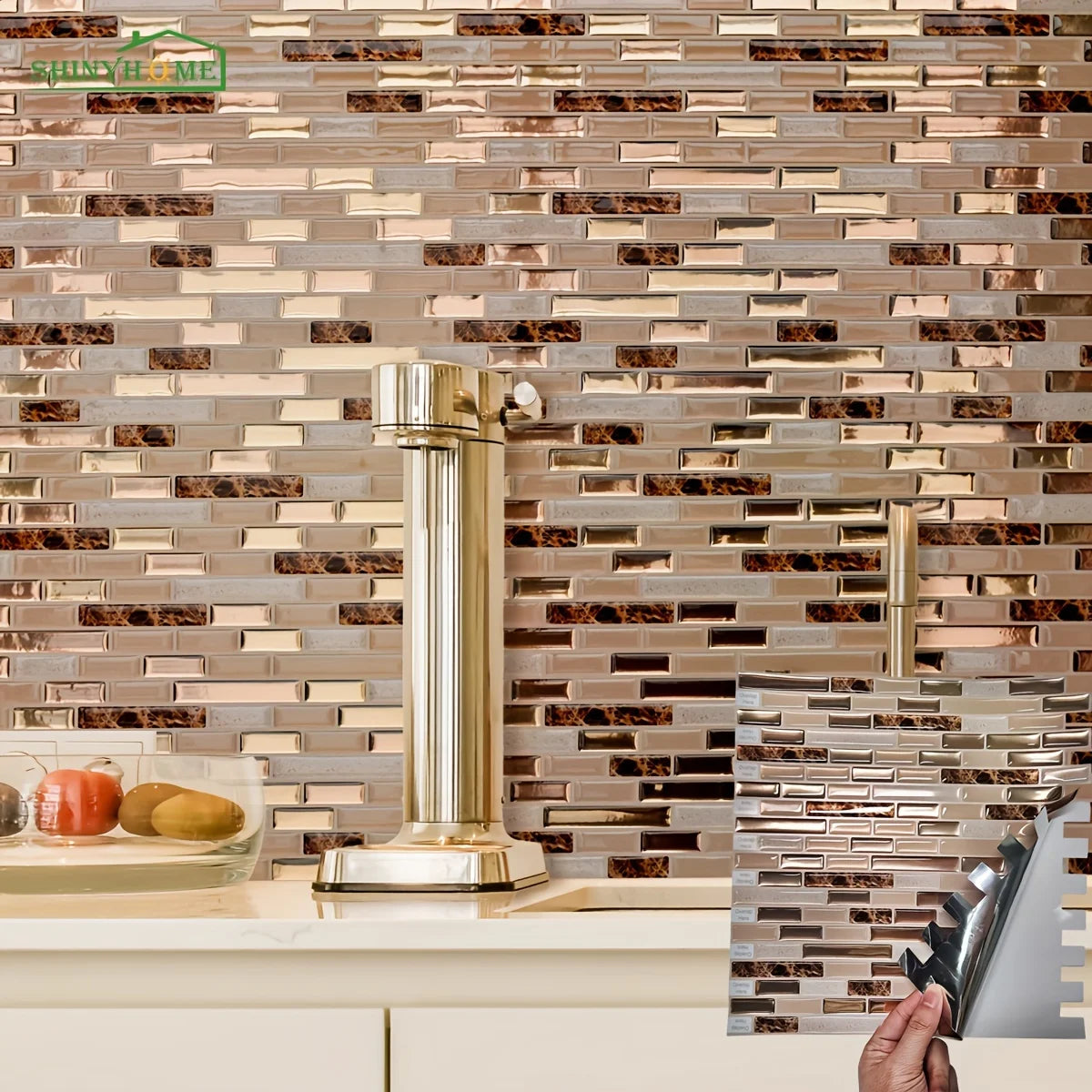 Gold Mosaic Wall Tiles 11.8"x12"