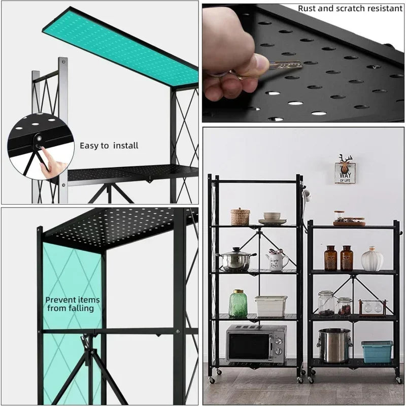 Foldable 4-Tier Metal Wire Storage Shelf
