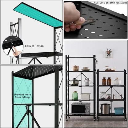 Foldable 4-Tier Metal Wire Storage Shelf