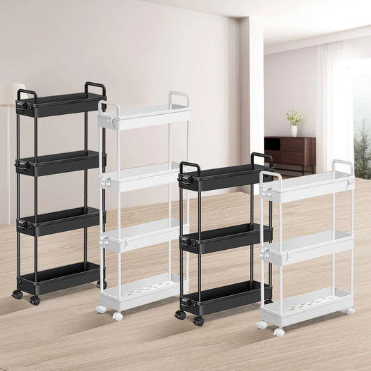 3/4-Tier Rolling Storage Cart with Hooks – Black/White