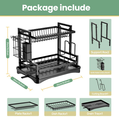 2-Tier Dish Rack with Swivel Drain & Utensil Holder