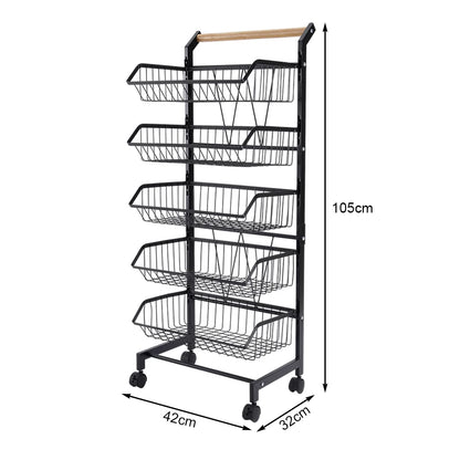 5-Tier Rolling Kitchen Storage Trolley
