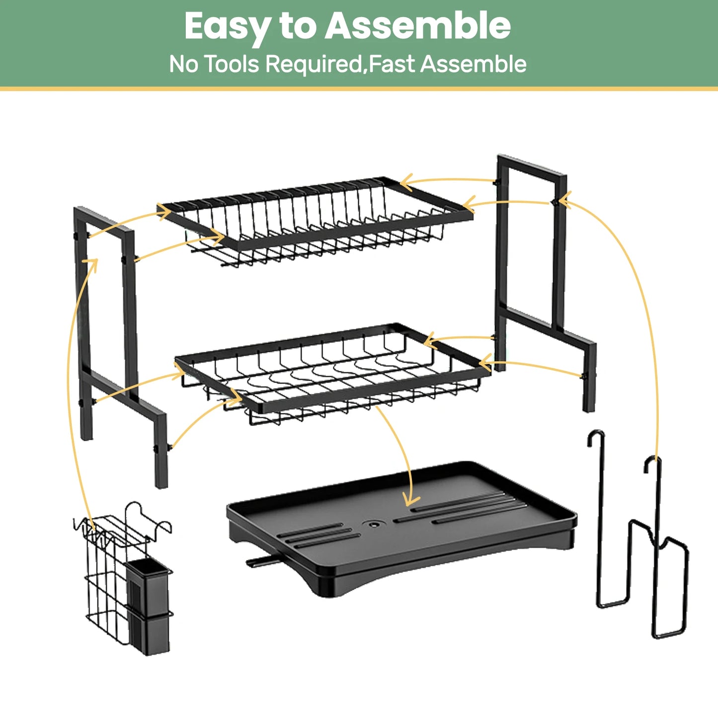 2-Tier Dish Rack with Swivel Drain & Utensil Holder