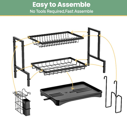 2-Tier Dish Rack with Swivel Drain & Utensil Holder