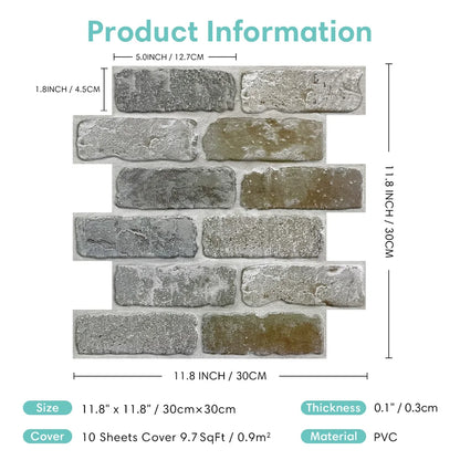 3D Matte Brick Wall Stickers 30×30cm