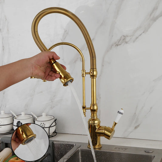 Gold Kitchen Faucet Pull-Down Mixer Tap